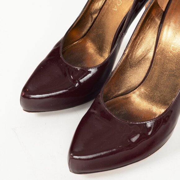 Escada Burgundy Patent-Leather Pointed-Toe Platform Pumps - Picture 6 of 8
